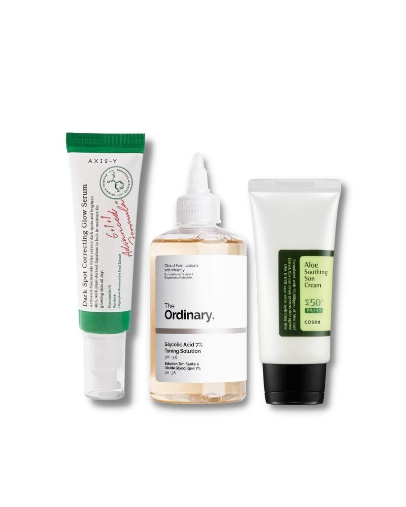 AXIS-Y Dark Spot Correcting Glow Serum + The Ordinary Glycolic Acid 7% Toning Solution + COSRX Aloe Sun Cream Bundle